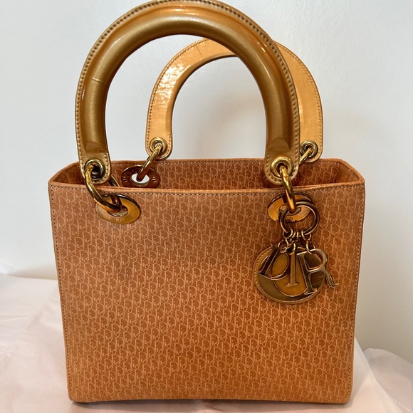 LADY DIOR BAG AUTHENTIC Unique Color Suede Satchel Gold Hardware Patent Leather - Picture 1 of 16